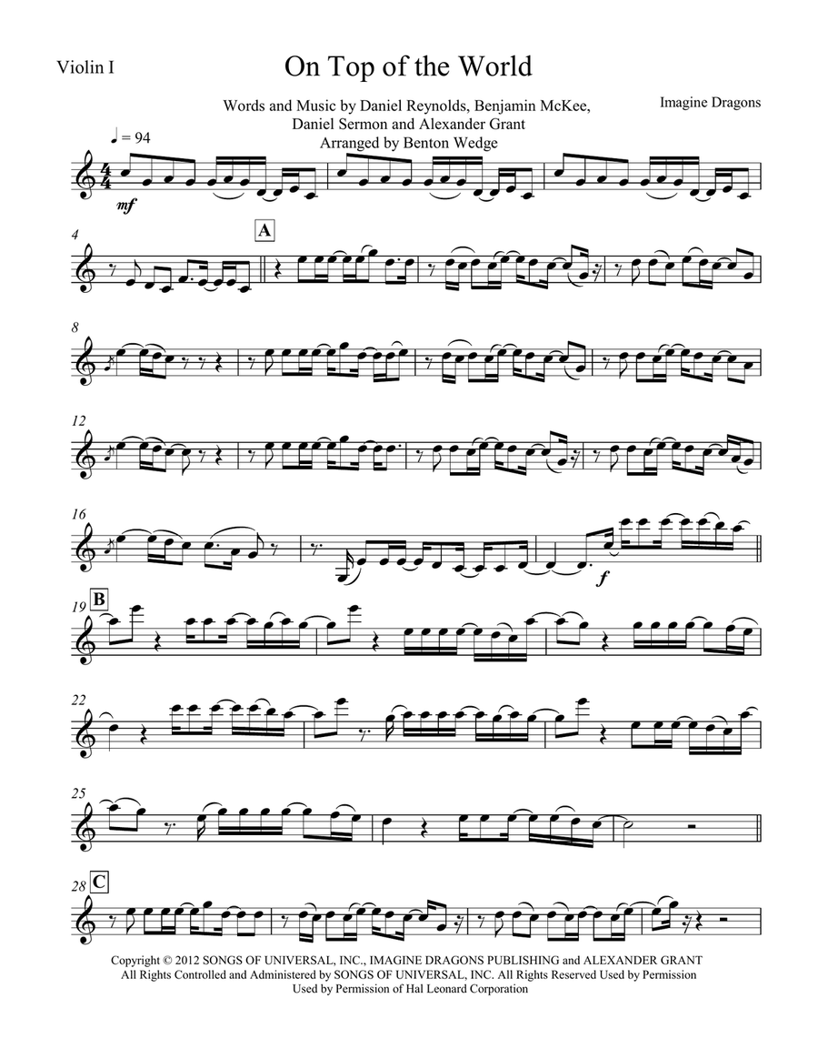 On Top Of The World String Quartet scores gallery preview page 1