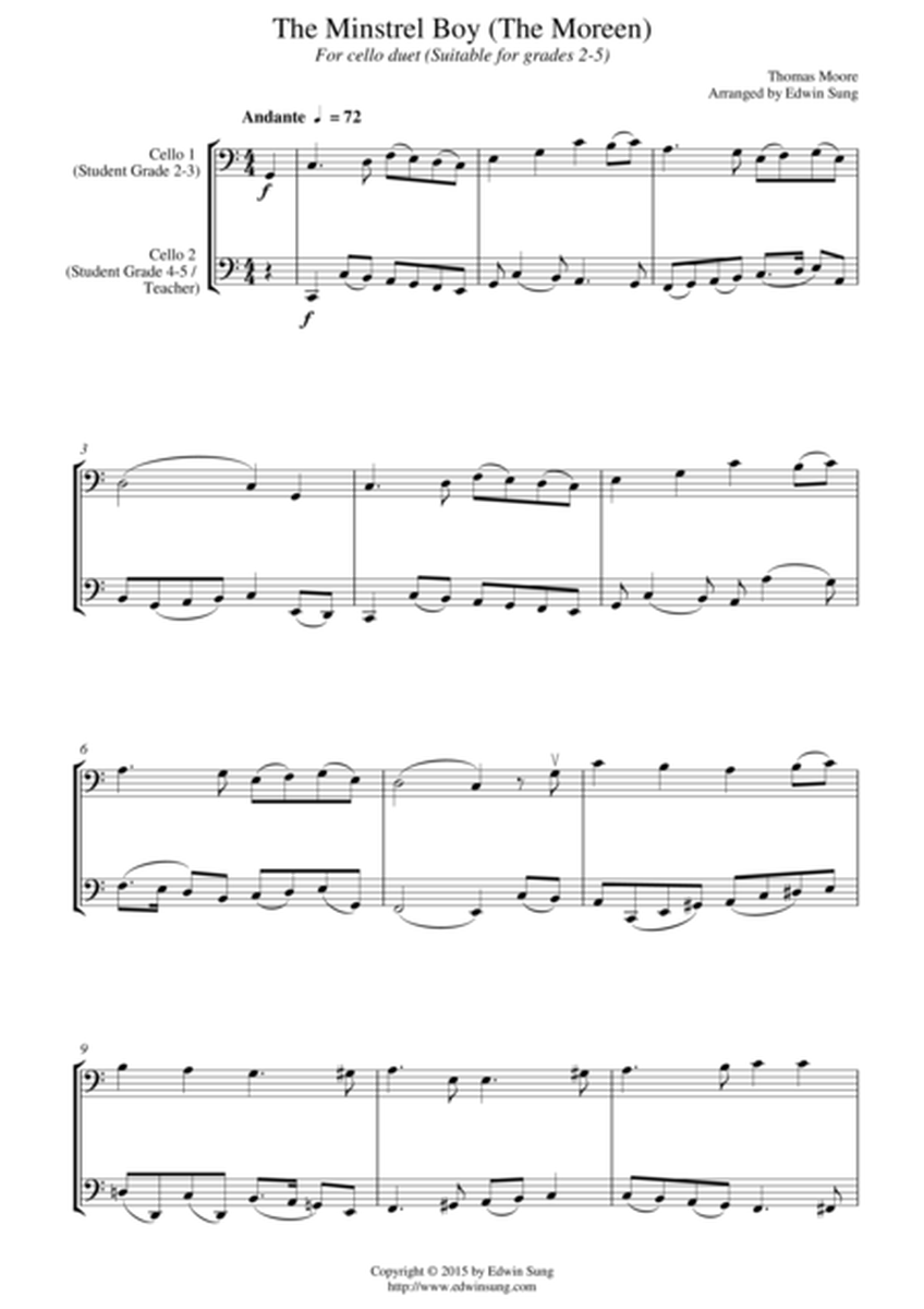 The Minstrel Boy (The Moreen) (for cello duet, suitable for grades 2-5) image number null