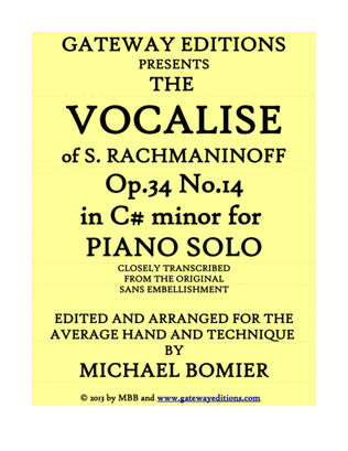Book cover for Vocalise of S. Rachmaninoff Op.34, No.14 for Piano Solo
