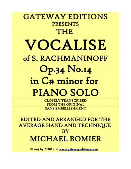 Vocalise of S. Rachmaninoff Op.34, No.14 for Piano Solo image number null