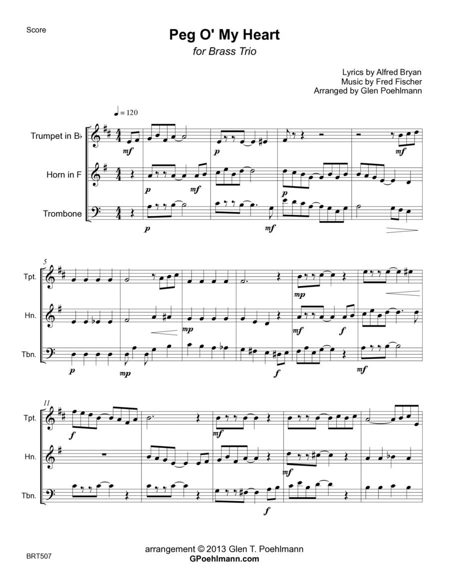 PEG O' MY HEART - BRASS TRIO (unaccompanied) Brass Trio scores gallery preview page 1