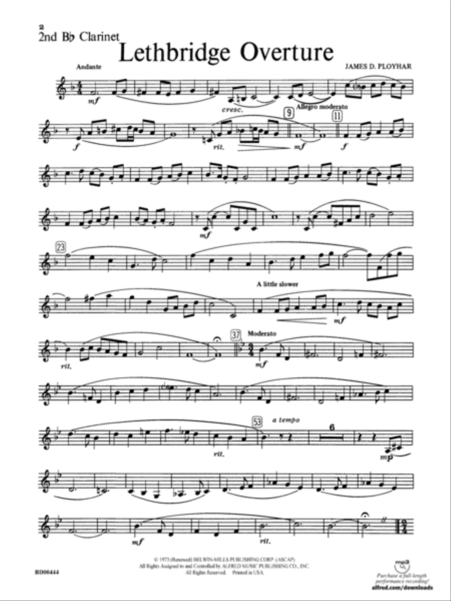 Lethbridge Overture: 2nd B-flat Clarinet Concert Band scores gallery preview page 1