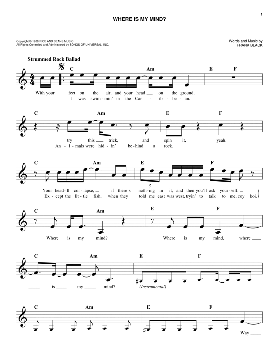 Where Is My Mind? Guitar scores gallery preview page 1