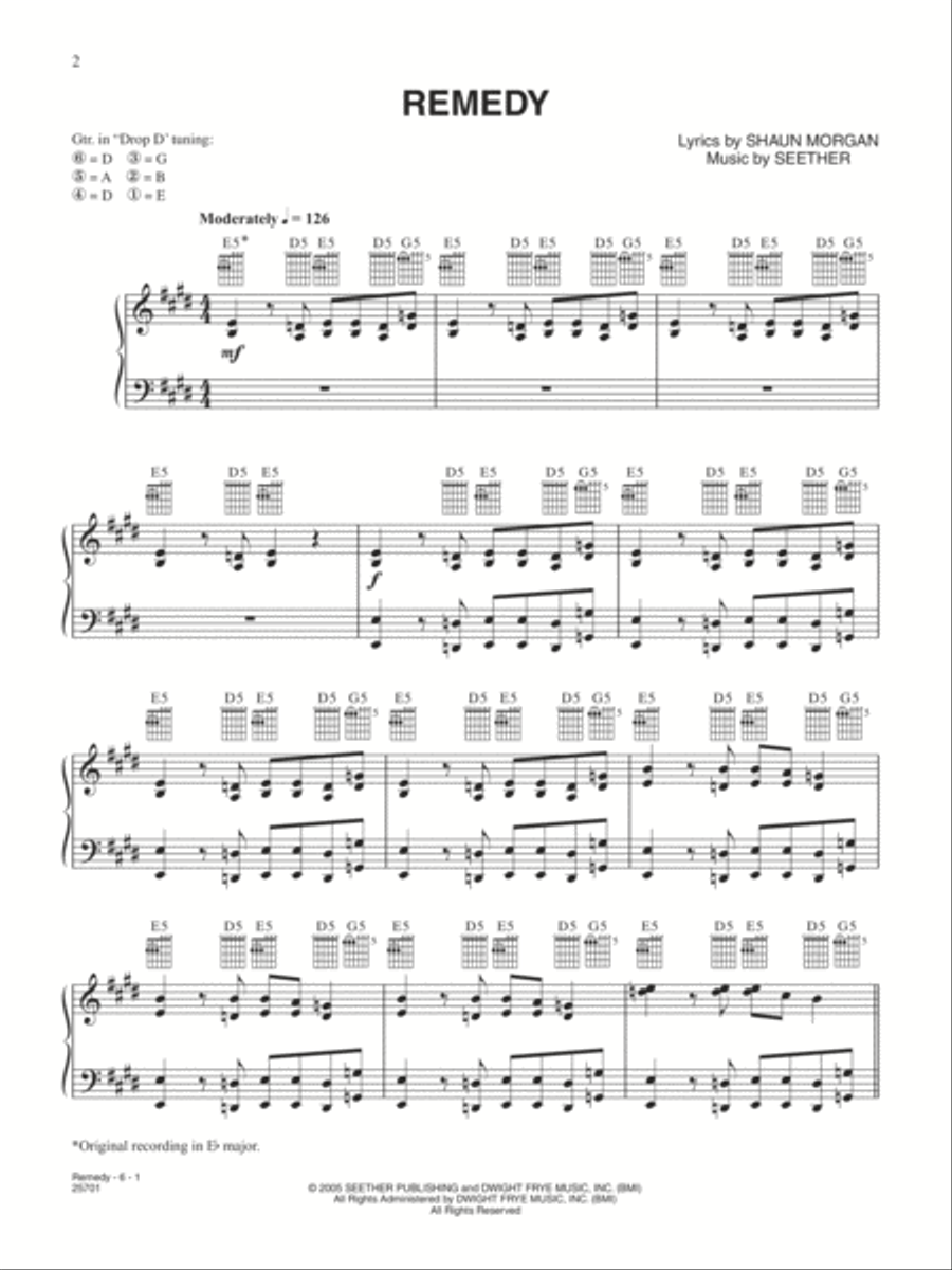 Remedy Piano, Vocal, Guitar scores gallery preview page 1