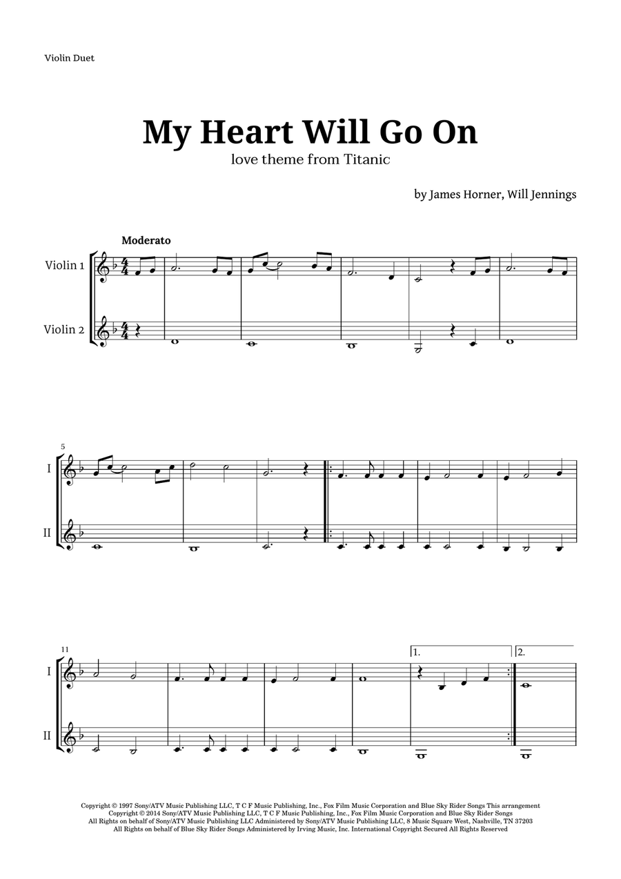 My Heart Will Go On (love Theme From 'titanic') String Duet scores gallery preview page 1