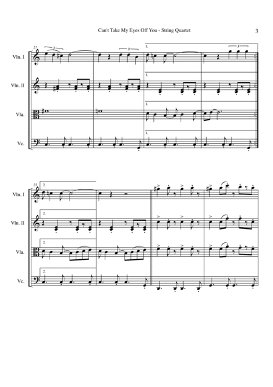 Can't Take My Eyes Off Of You String Quartet scores gallery preview page 3