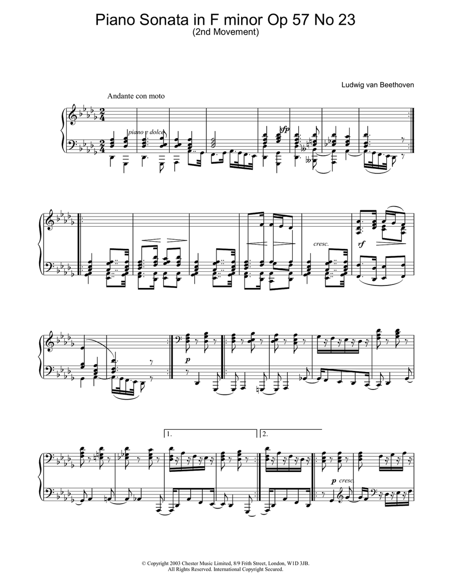 Piano Sonata in F minor Op 57 No 23 Piano Solo scores gallery preview page 1
