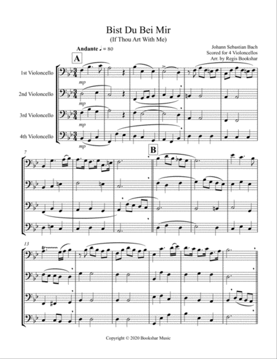 Bist Du Bei Mir (Violoncello Quartet) String Quartet scores gallery preview page 1