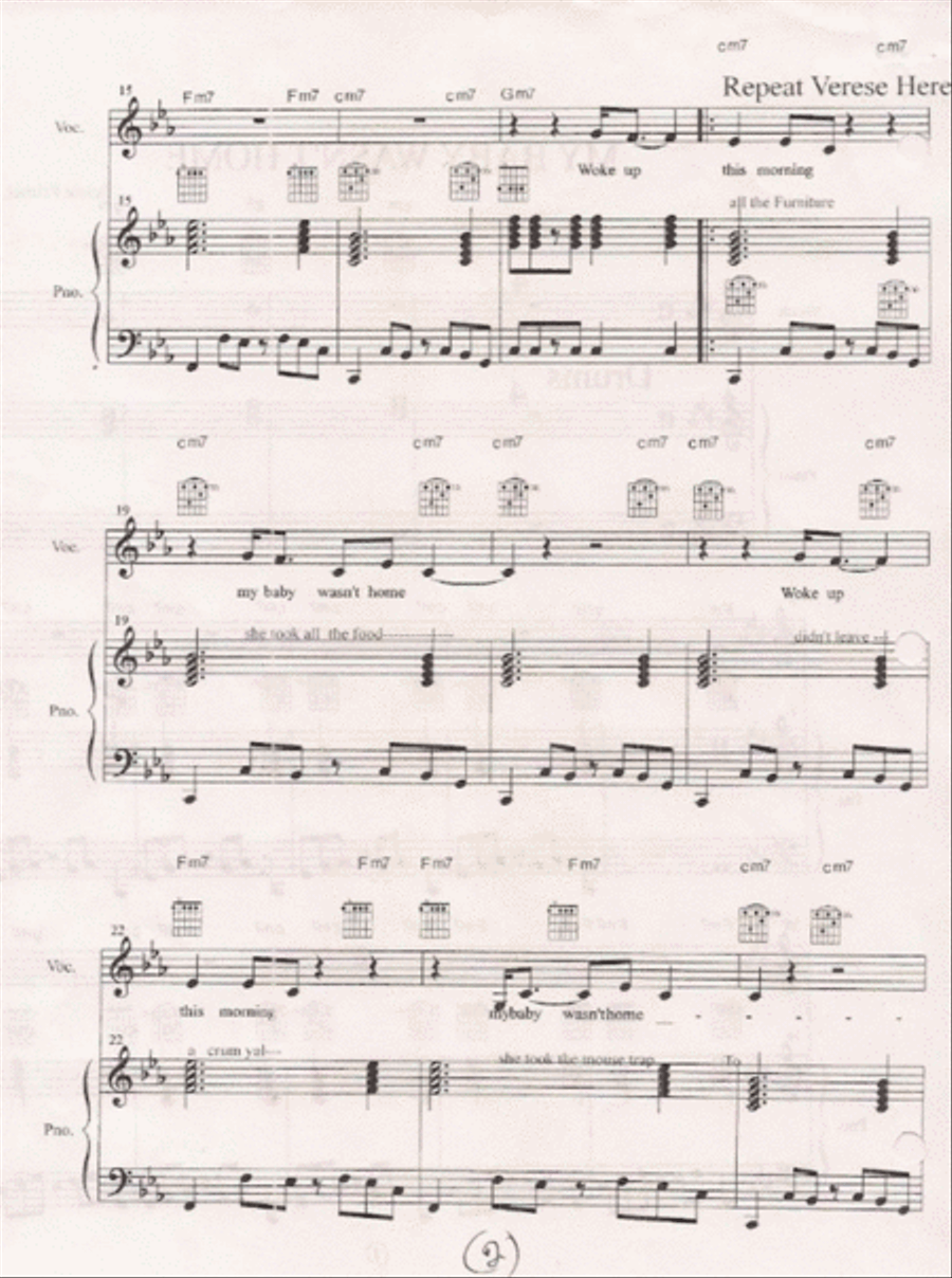 My Baby Wasn't Home Piano, Vocal, Guitar scores gallery preview page 2