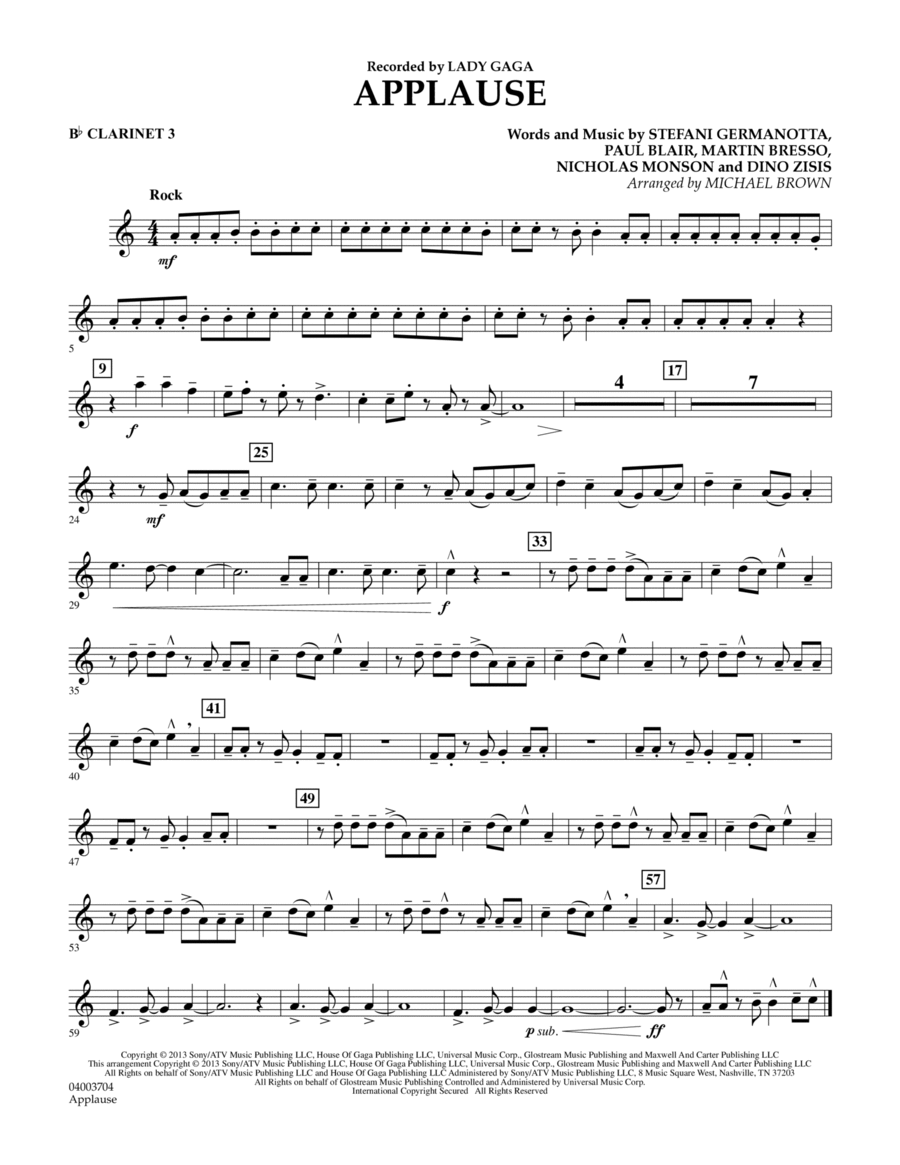 Applause - Bb Clarinet 3 Concert Band scores gallery preview page 1