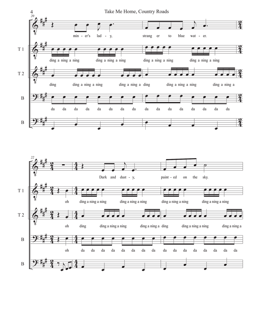 Take Me Home, Country Roads TTBB scores gallery preview page 4