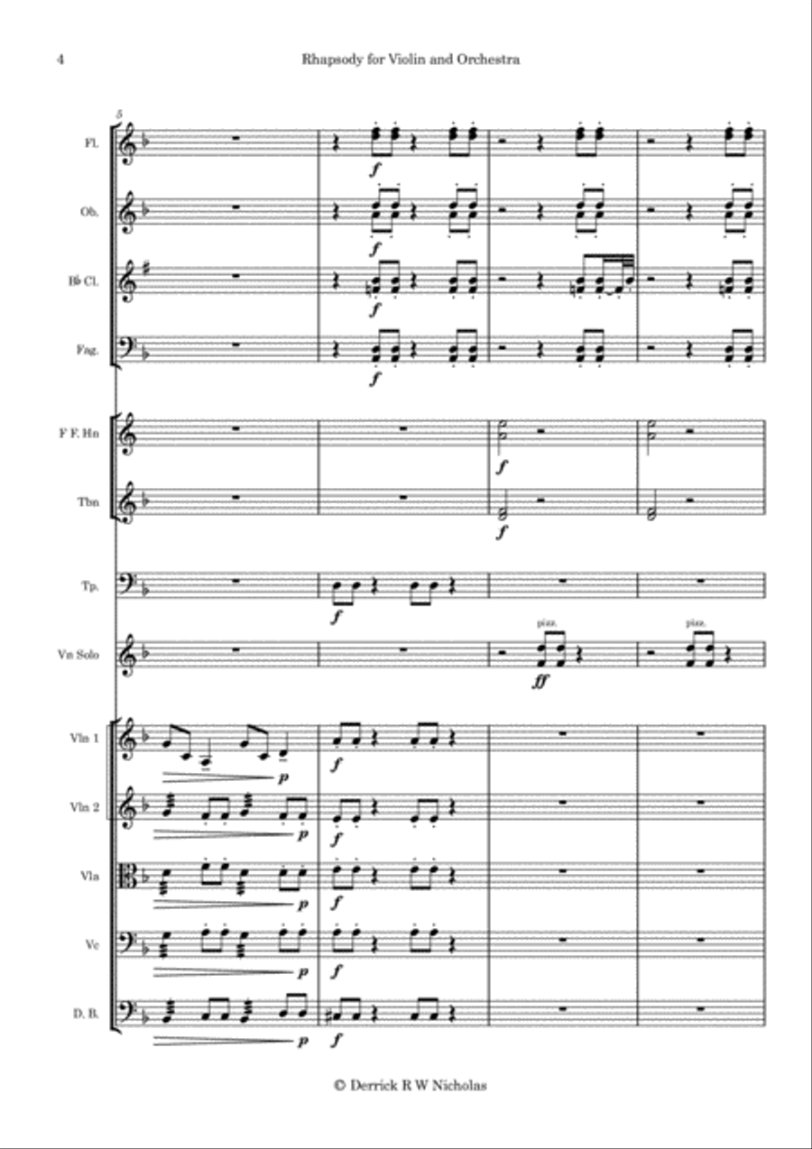 Rhapsody in F for Violin and Orchestra, Opus 3 - Full Score image number null