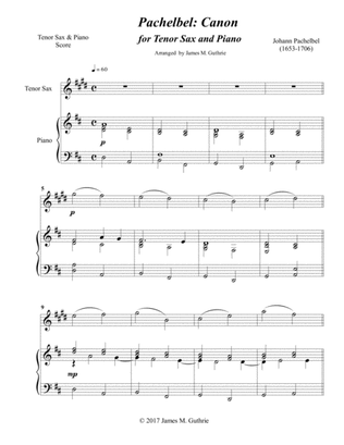 Book cover for Pachelbel: Canon for Tenor Sax & Piano