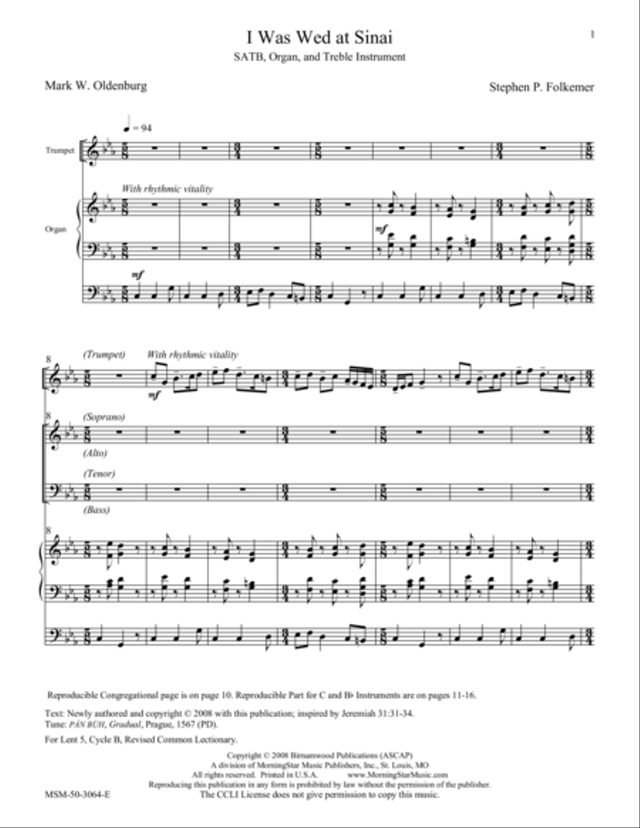 I Was Wed at Sinai I Was Wed at Sinai 4-Part scores gallery preview page 1