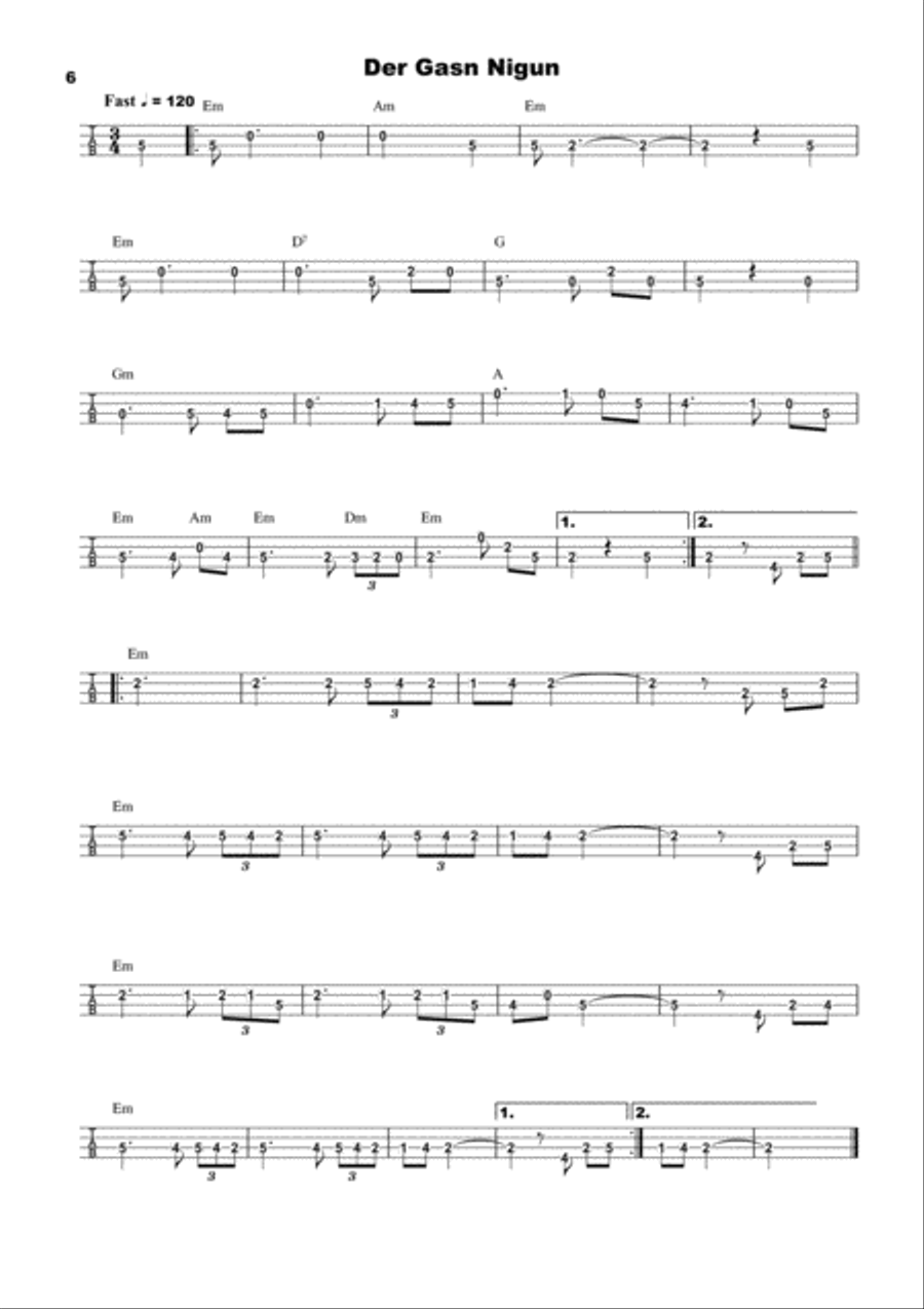 25 Klezmer Tunes, tab for 4 String Banjo in CGDA 4-String Banjo scores gallery preview page 6