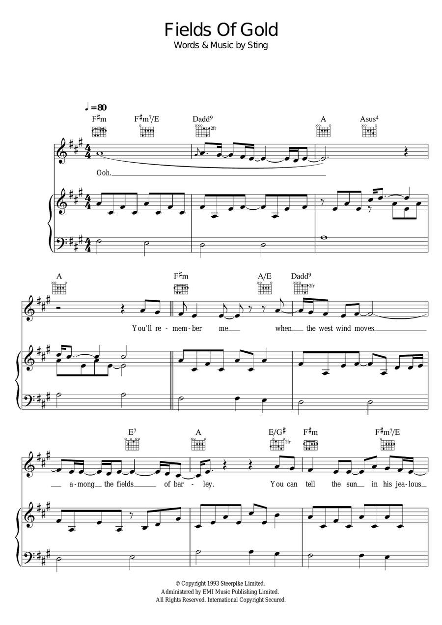 Fields Of Gold Fields Of Gold Piano, Vocal, Guitar scores gallery preview page 1