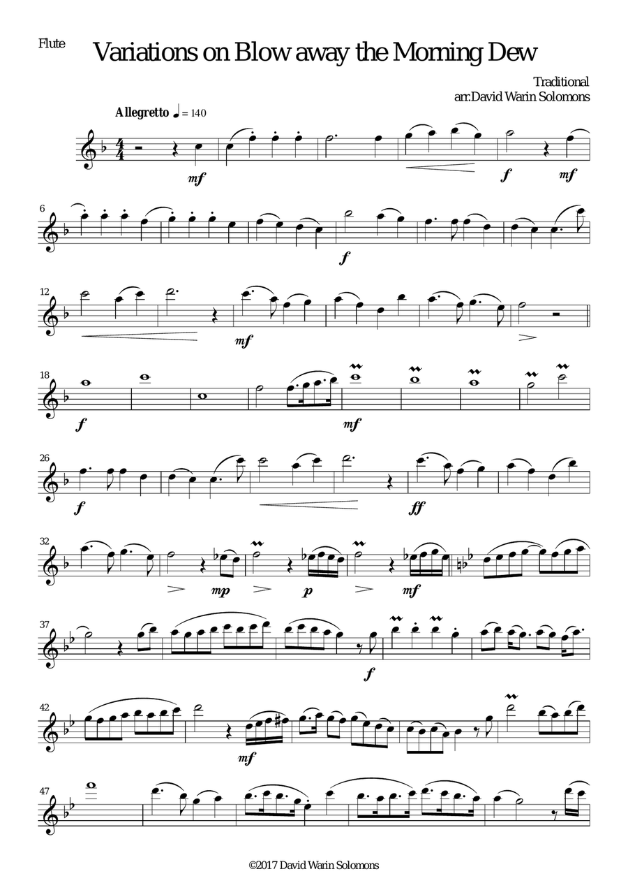 Variations on Blow away the morning dew for wind trio (flute, oboe, bassoon) Woodwind Trio scores gallery preview page 6