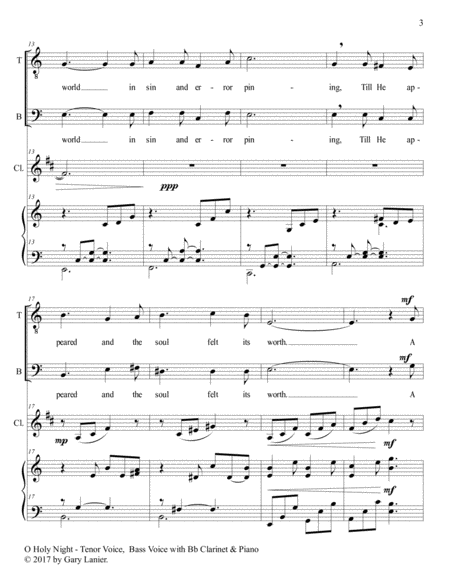 O HOLY NIGHT (Men's Choir - TB with Bb Clarinet & Piano/Score & Parts included) image number null