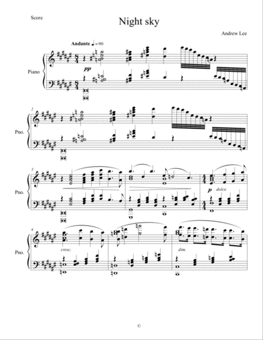 Night Sky (Andrew Lee) Piano Solo scores gallery preview page 1
