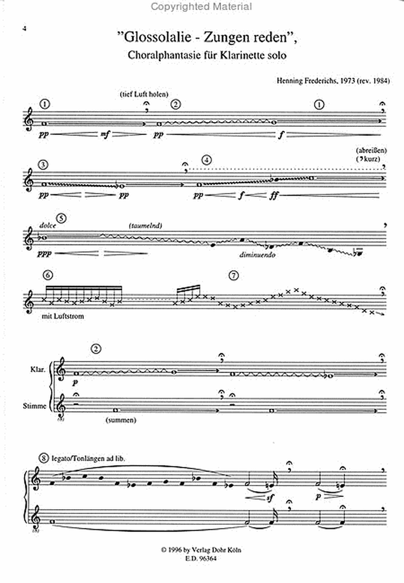 Glossolalie - Zungen reden (1973/84) -Choralphantasie für Klarinette solo-