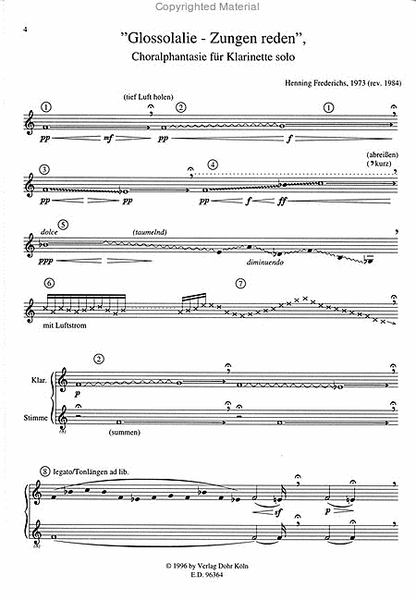 Glossolalie - Zungen reden (1973/84) -Choralphantasie für Klarinette solo-