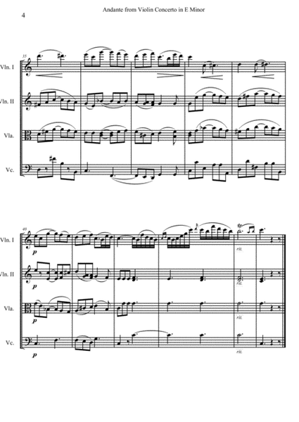 Andante from Violin Concerto by Mendelssohn (arranged for String Quartet)
