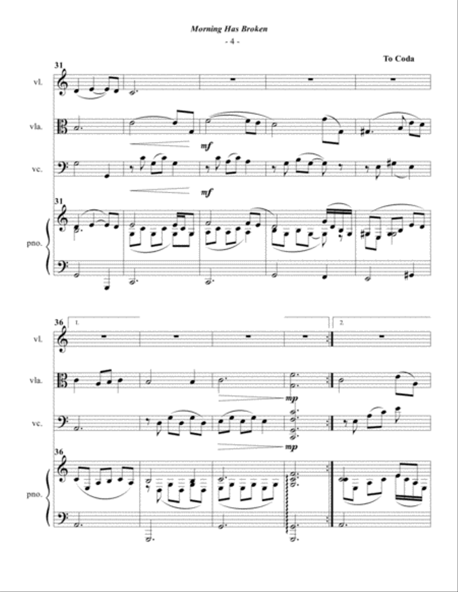 Morning Has Broken Piano Quartet scores gallery preview page 4