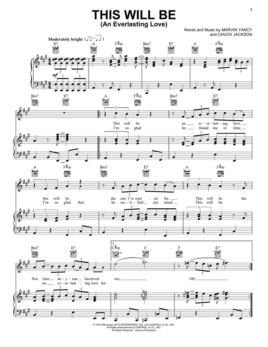 This Will Be (An Everlasting Love) Piano, Vocal, Guitar scores gallery preview page 1