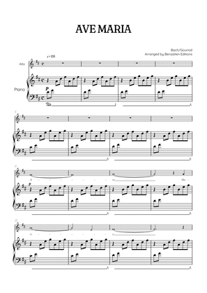 Bach / Gounod Ave Maria in D major • contralto sheet music with piano accompaniment