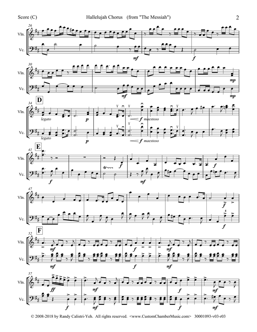 Hallelujah Chorus - Handel Messiah (violin/cello duet) Hallelujah Chorus - Handel Messiah (violin/cello duet) String Duet scores gallery preview page 3