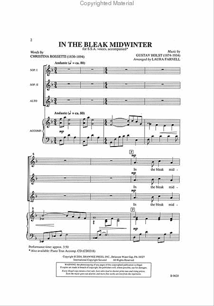 In the Bleak Midwinter SSA scores gallery preview page 2