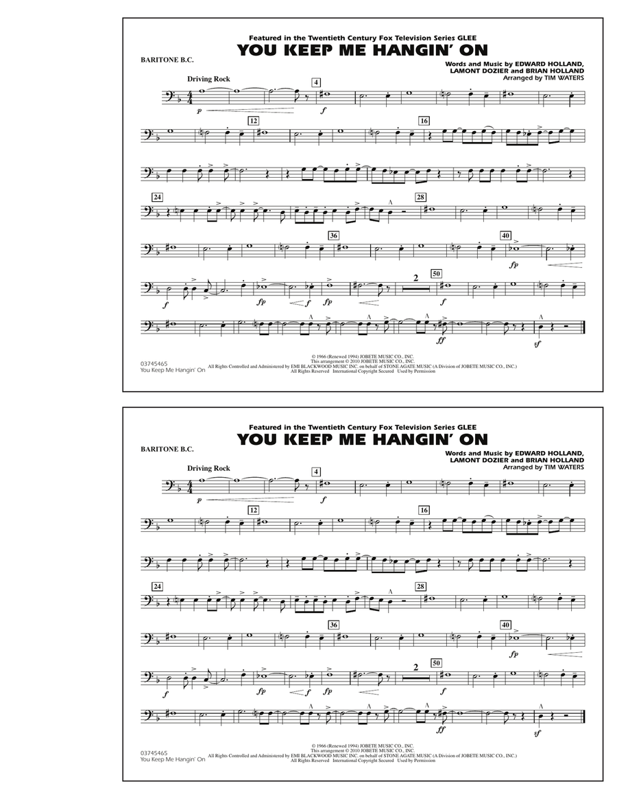 You Keep Me Hangin' On - Baritone B.C. Marching Band scores gallery preview page 1