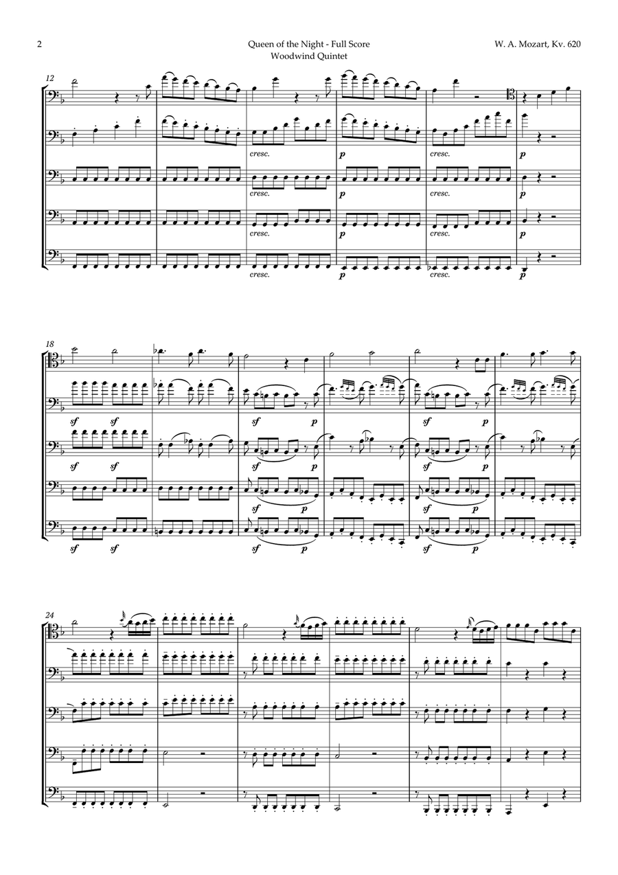 Queen of the Night Aria by Mozart for Trombone Quintet Brass Quintet scores gallery preview page 2