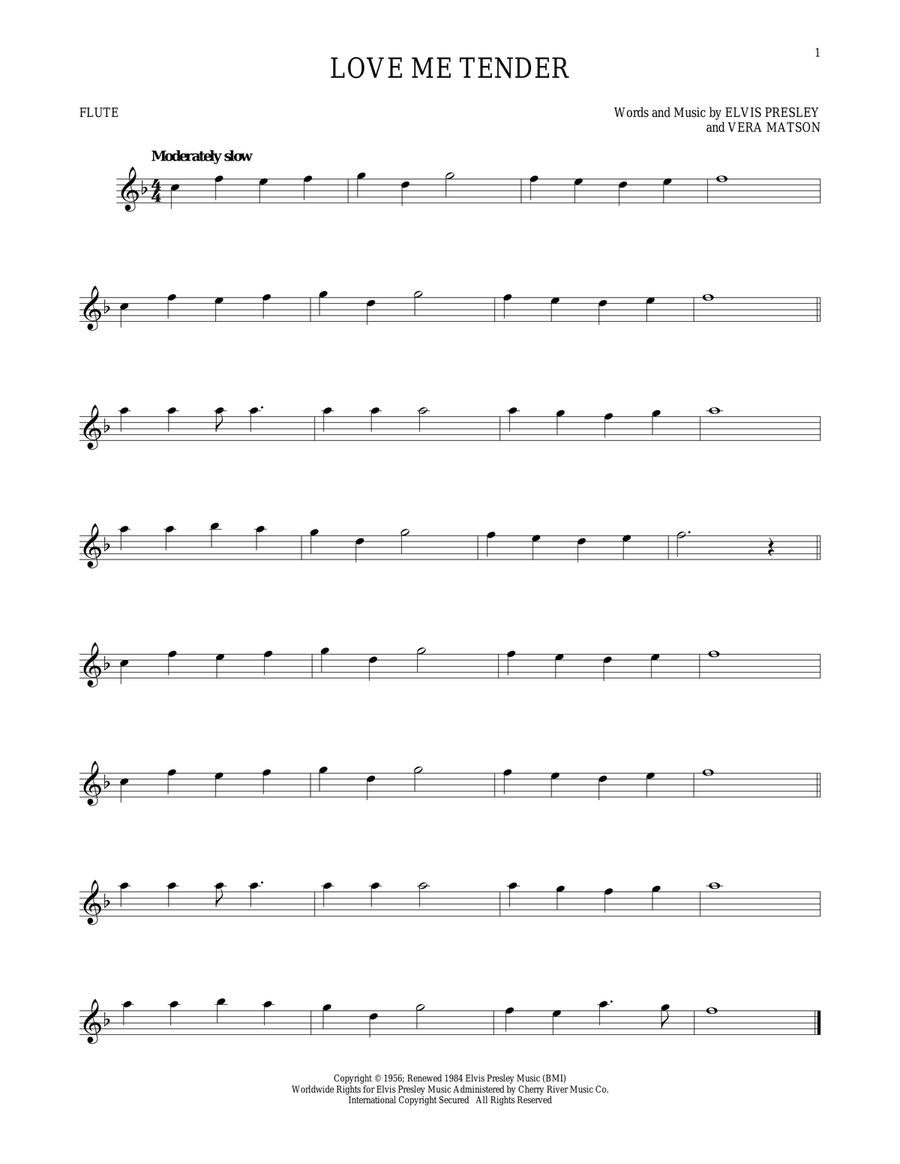 Love Me Tender Flute Solo scores gallery preview page 1