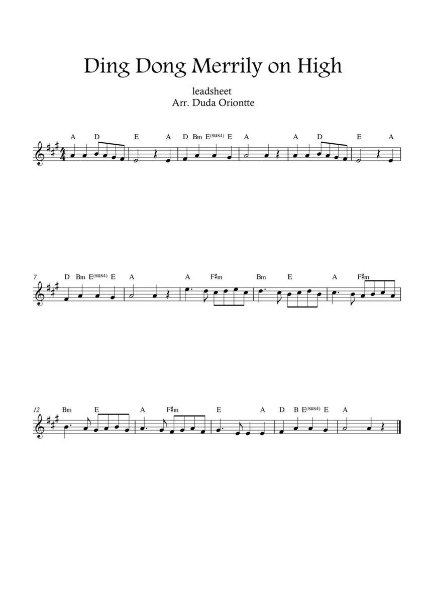 Ding Dong Merrily on High (leadsheet - A major - no lyrics) image number null