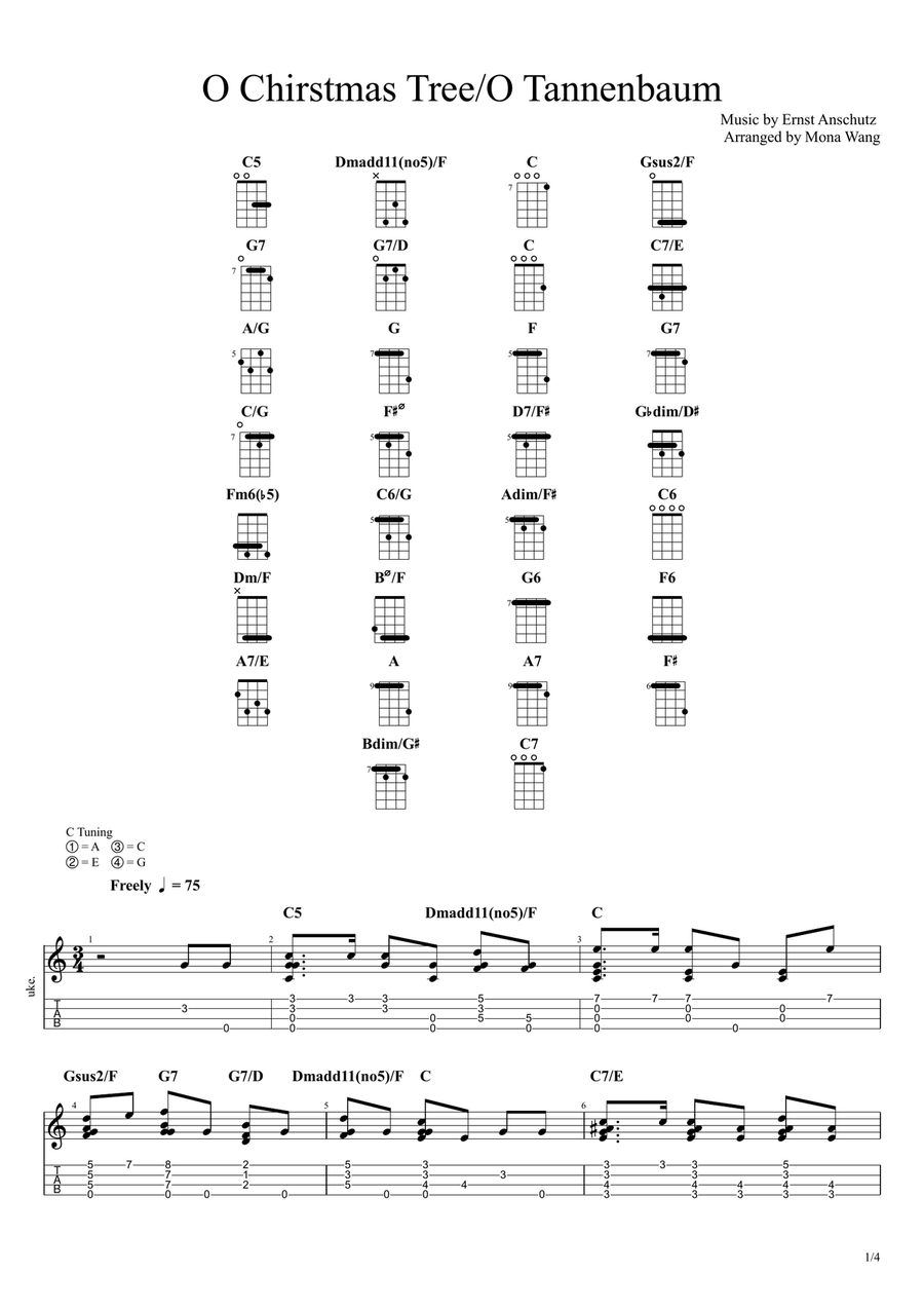 O Chirstmas Tree Fingerstyle Ukulele Solo Ukulele scores gallery preview page 1