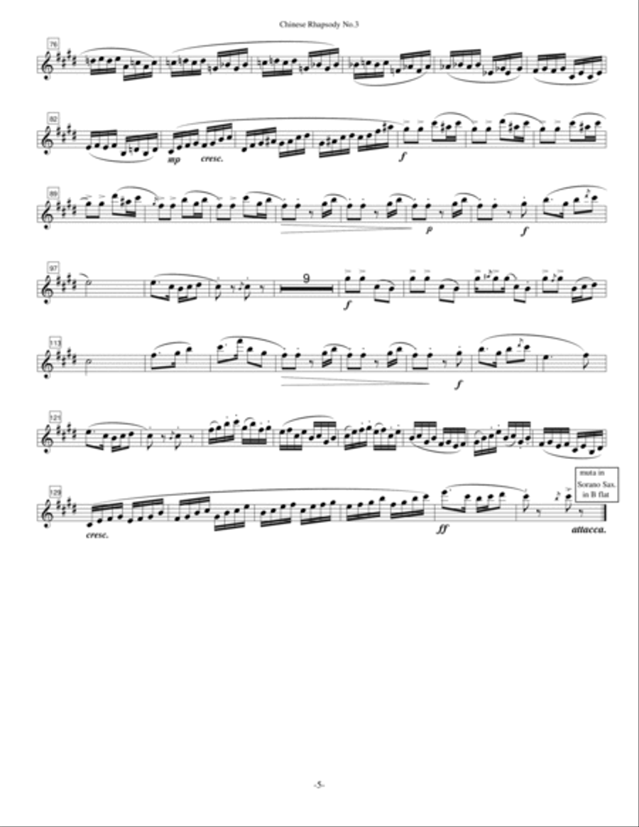 CHINESE RHAPSODY No.3 For Saxophone with various ensemble, Op.46(1988) [Solo part] Alto Saxophone scores gallery preview page 5