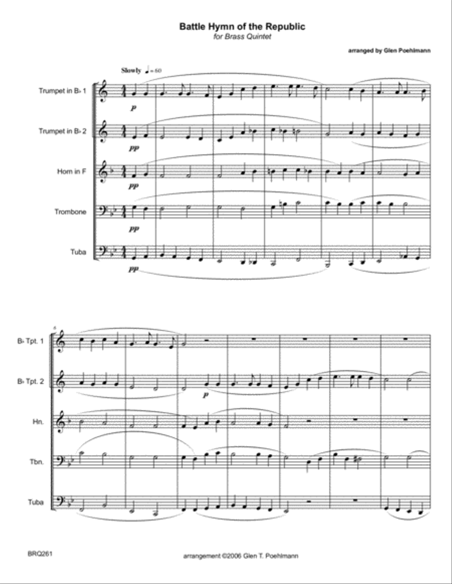BATTLE HYMN OF THE REPUBLIC for BRASS QUINTET/SEXTET (unaccompanied) Brass Quintet scores gallery preview page 1