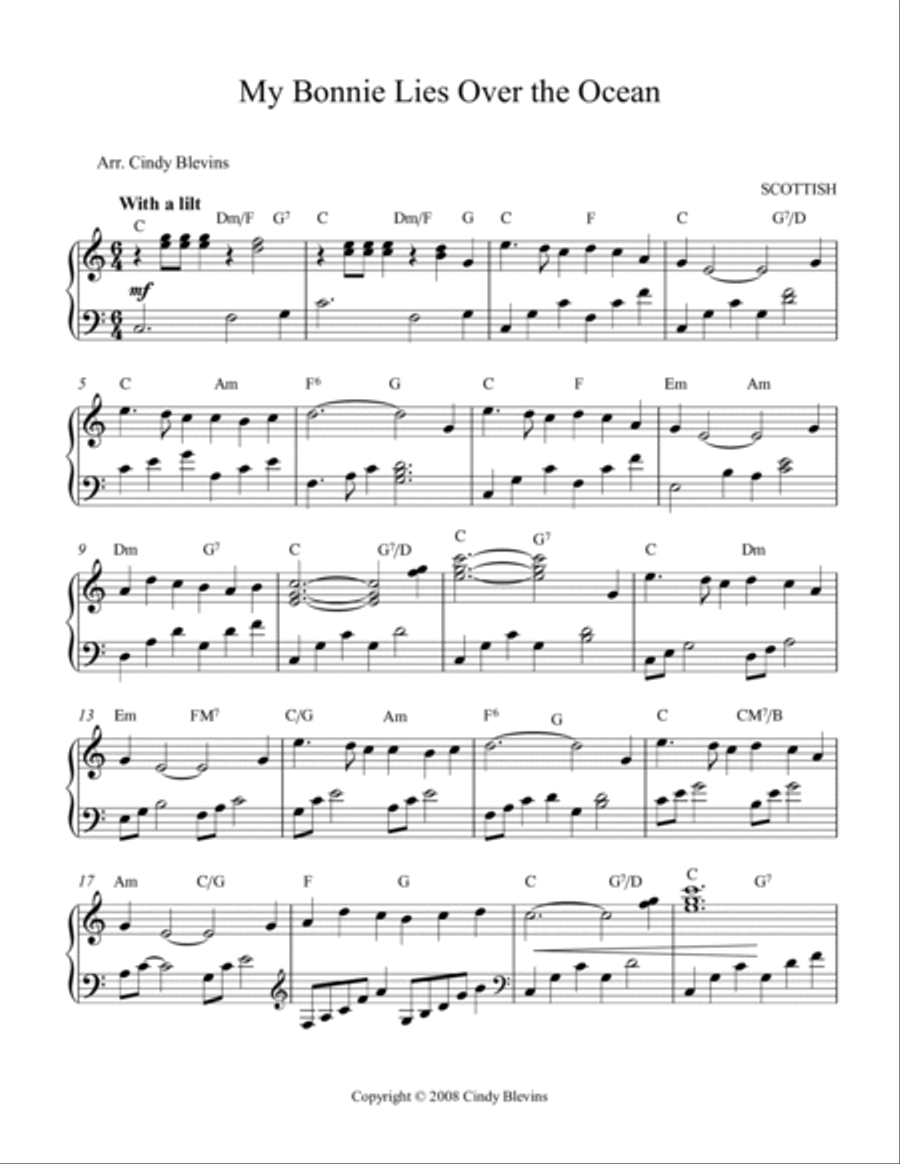 My Bonnie Lies Over the Ocean, for Lap Harp Solo Lap Harp scores gallery preview page 2