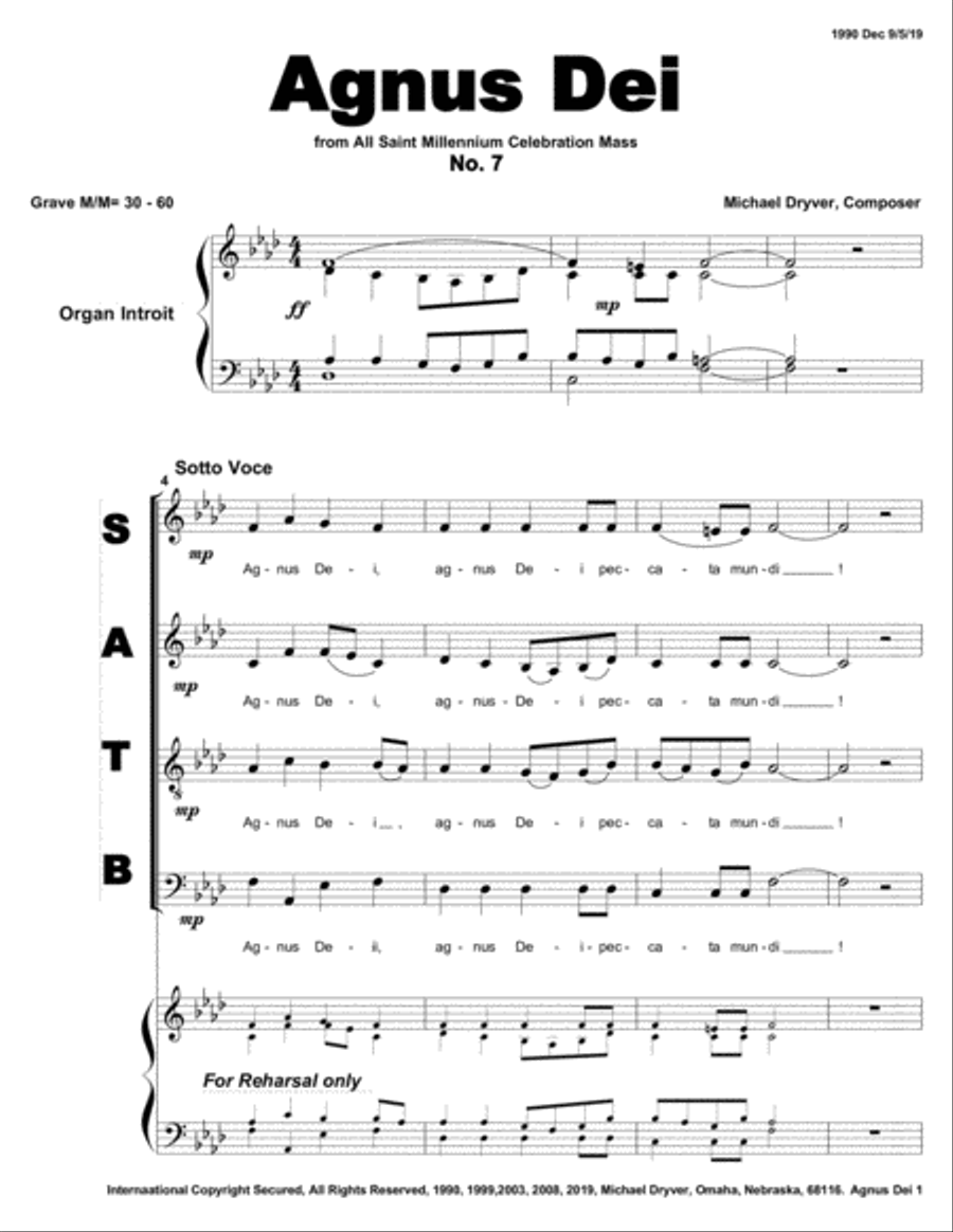 Agnus Dei (All Saints Millennium Celebration Mass) 4-Part scores gallery preview page 1