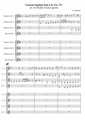 G. Gabrieli - Canzon per sonar septimi toni a 8, Ch.171, arr. for Double Clarinet quartet