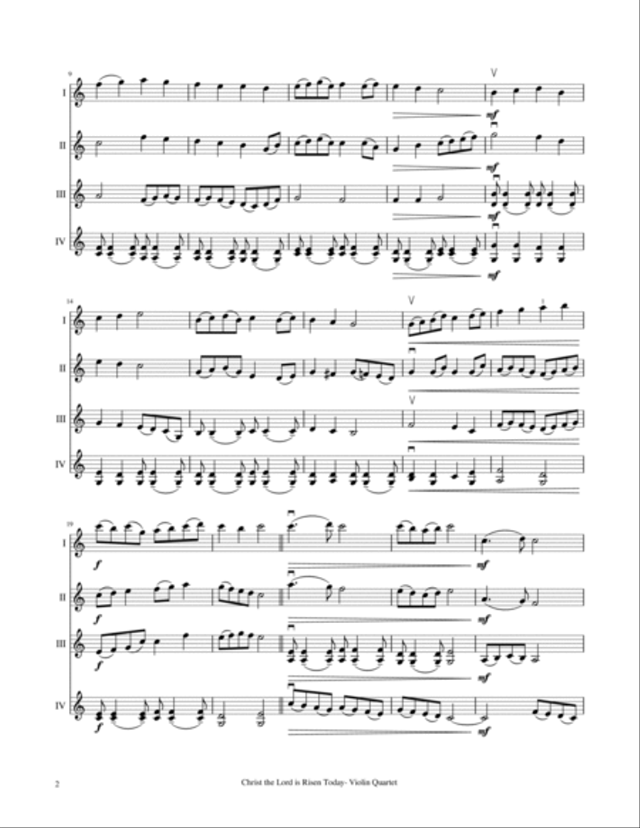 Christ the Lord Is Risen Today - Violin Quartet Violin scores gallery preview page 4