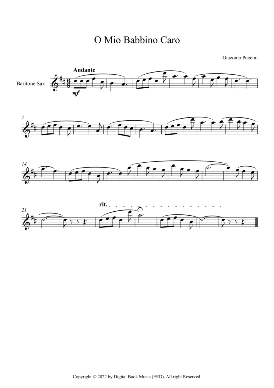O Mio Babbino Caro - Giacomo Puccini (Bariton Sax) Baritone Saxophone scores gallery preview page 1