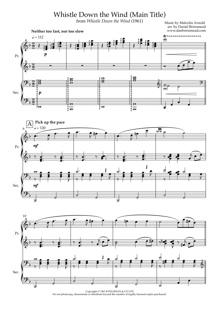 Whistle Down The Wind Main Title 1 Piano, 4-Hands scores gallery preview page 1