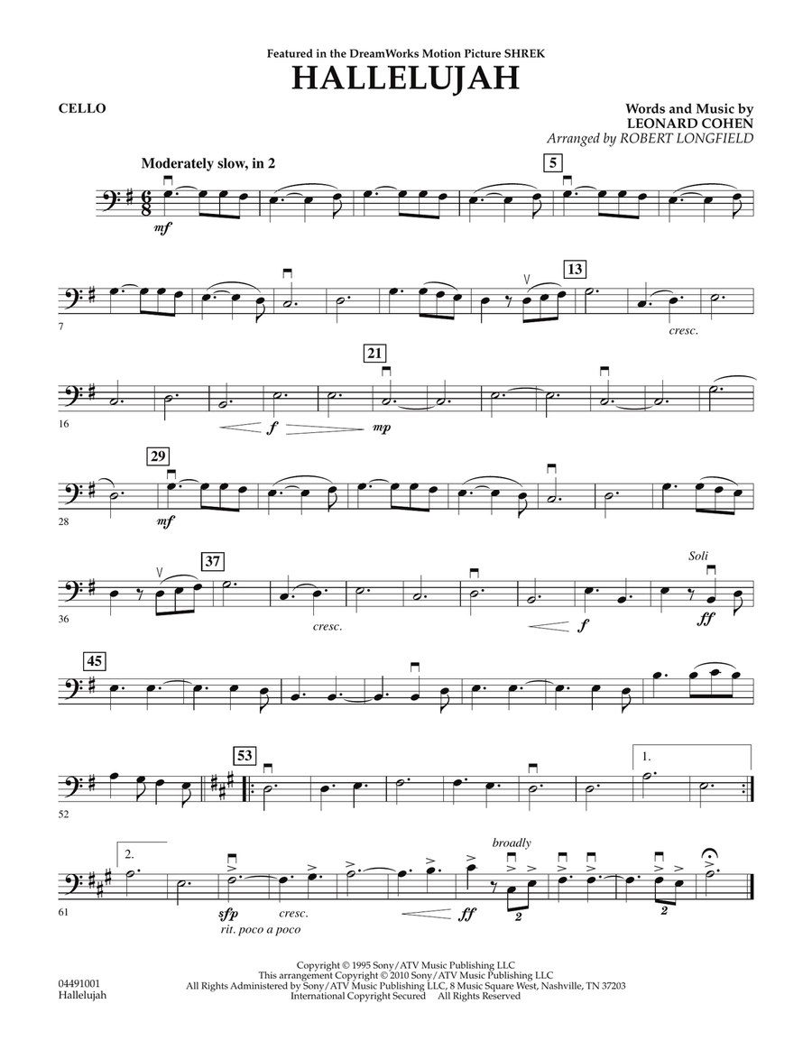 Hallelujah - Cello Orchestra scores gallery preview page 1