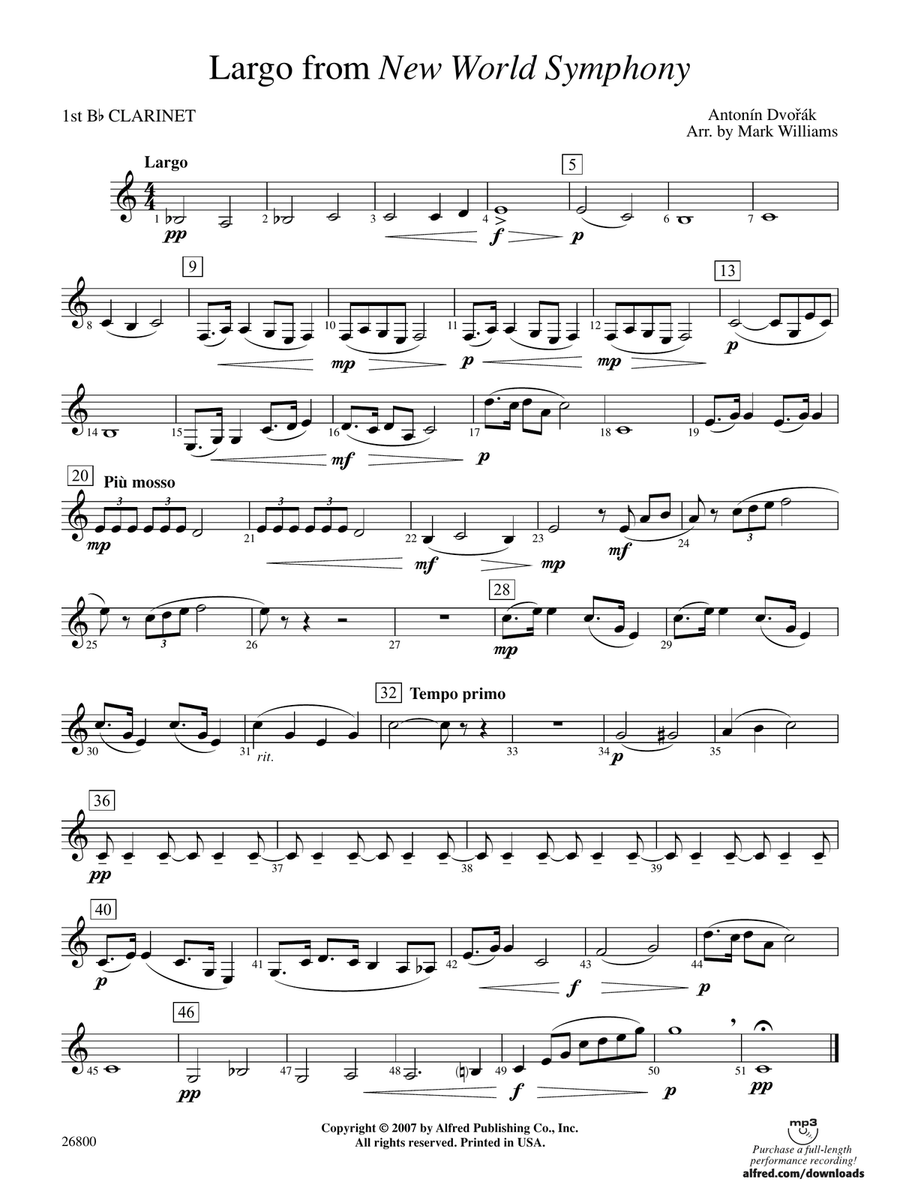 Largo from New World Symphony: 1st B-flat Clarinet