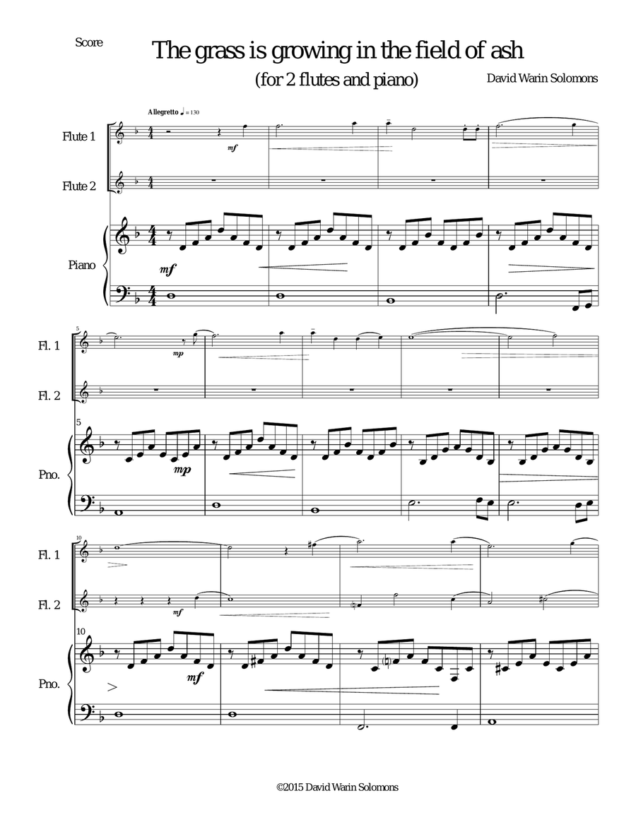 The grass is growing in the field of ash for 2 flutes and piano Flute Duet scores gallery preview page 1