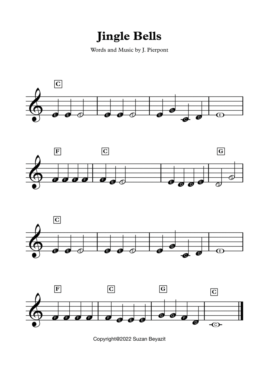 Jingle Bells (with Note Names) Easy Piano scores gallery preview page 1