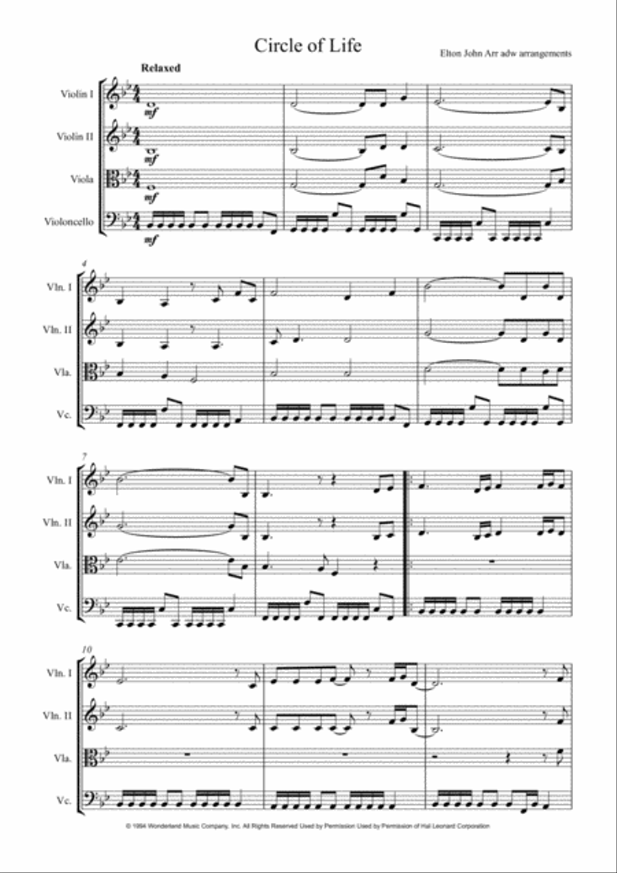 Circle Of Life Circle Of Life String Quartet scores gallery preview page 2