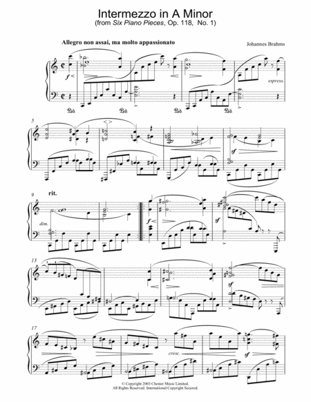 Intermezzo in A Minor (from Six Piano Pieces, Op. 118, No. 1)